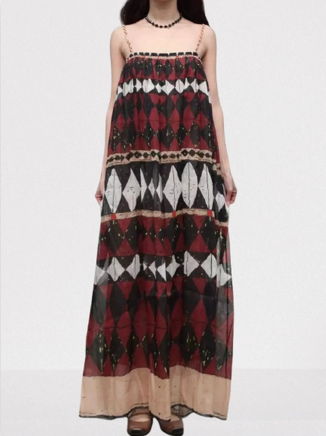Geometric-Print Silk and Linen Maxi Dress - Dresses