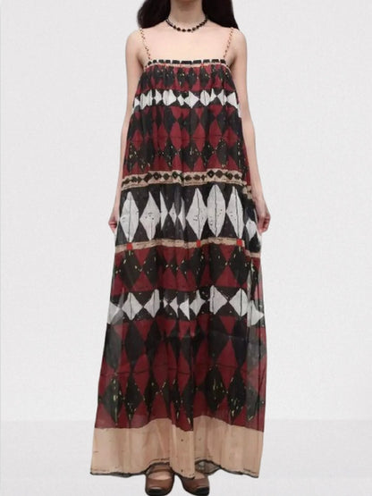 Geometric-Print Silk and Linen Maxi Dress - Dresses