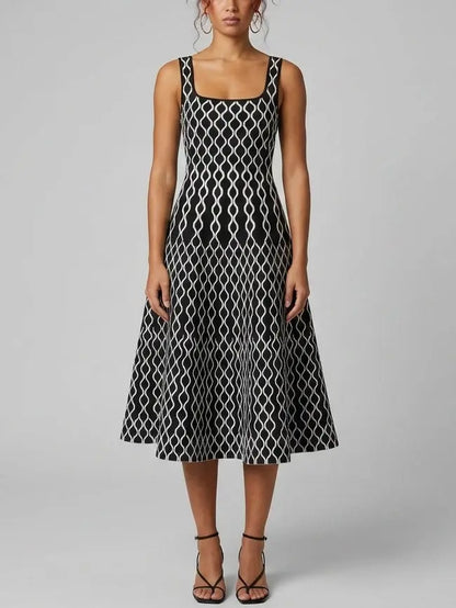 Geometric Jacquard Knit Midi Dress - S - Dresses