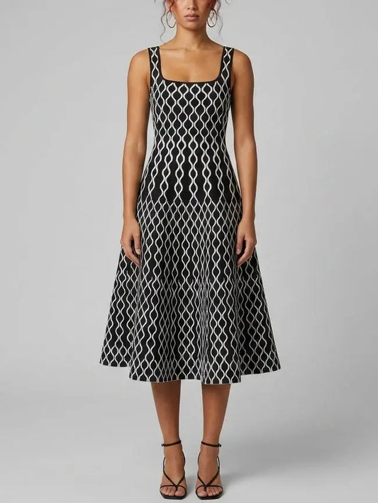 Geometric Jacquard Knit Midi Dress - S - Dresses