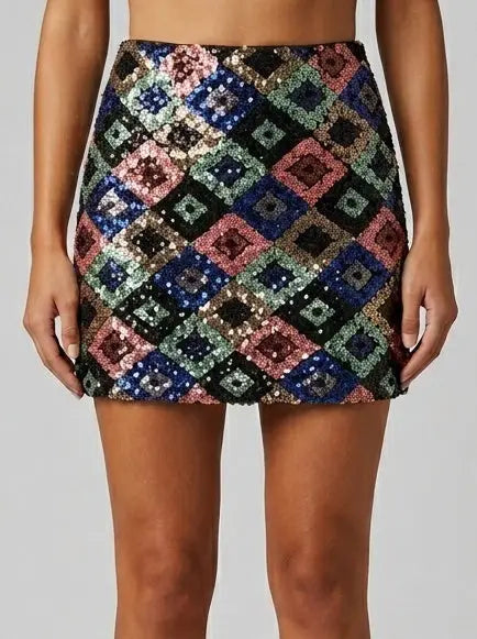 Geometric Sequin Mini Skirt in Multicolor - S - Skirts