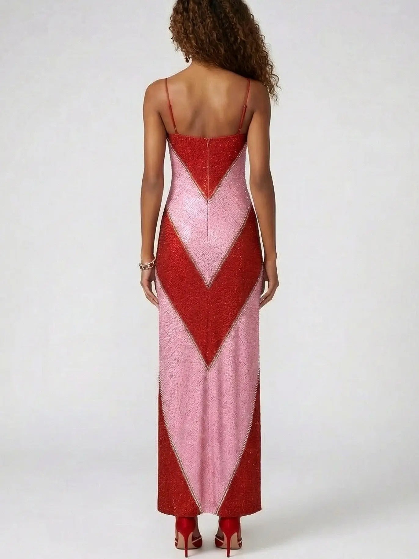 Geometric Crystal-Embellished Stretch Maxi Gown - Dresses