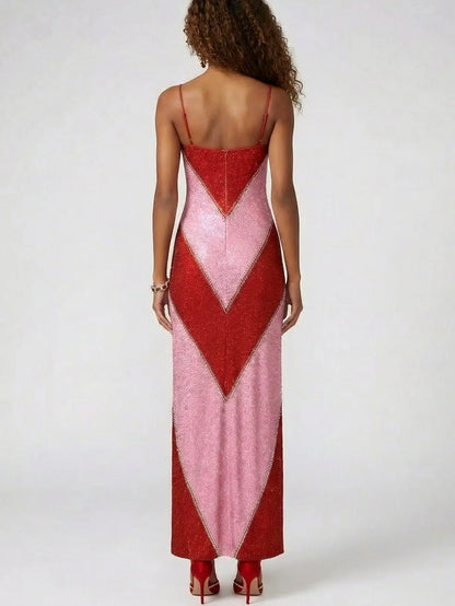 Geometric Crystal-Embellished Stretch Maxi Gown - Dresses