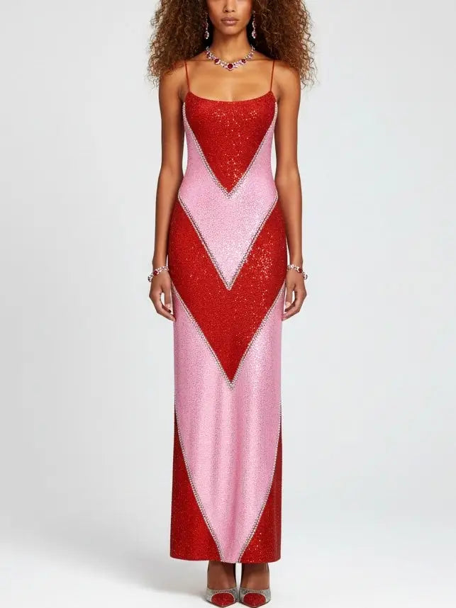Geometric Crystal-Embellished Stretch Maxi Gown - Dresses