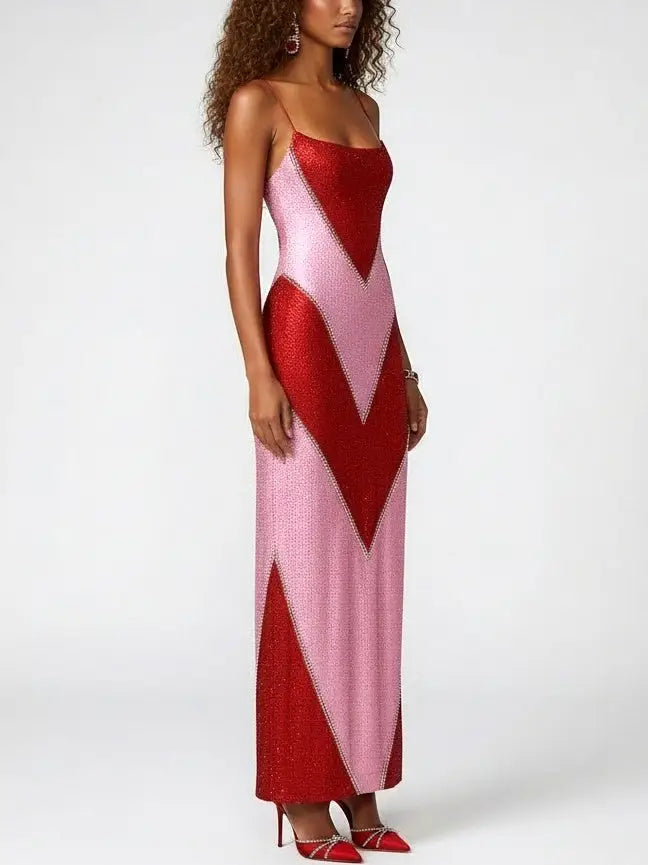 Geometric Crystal-Embellished Stretch Maxi Gown - Dresses