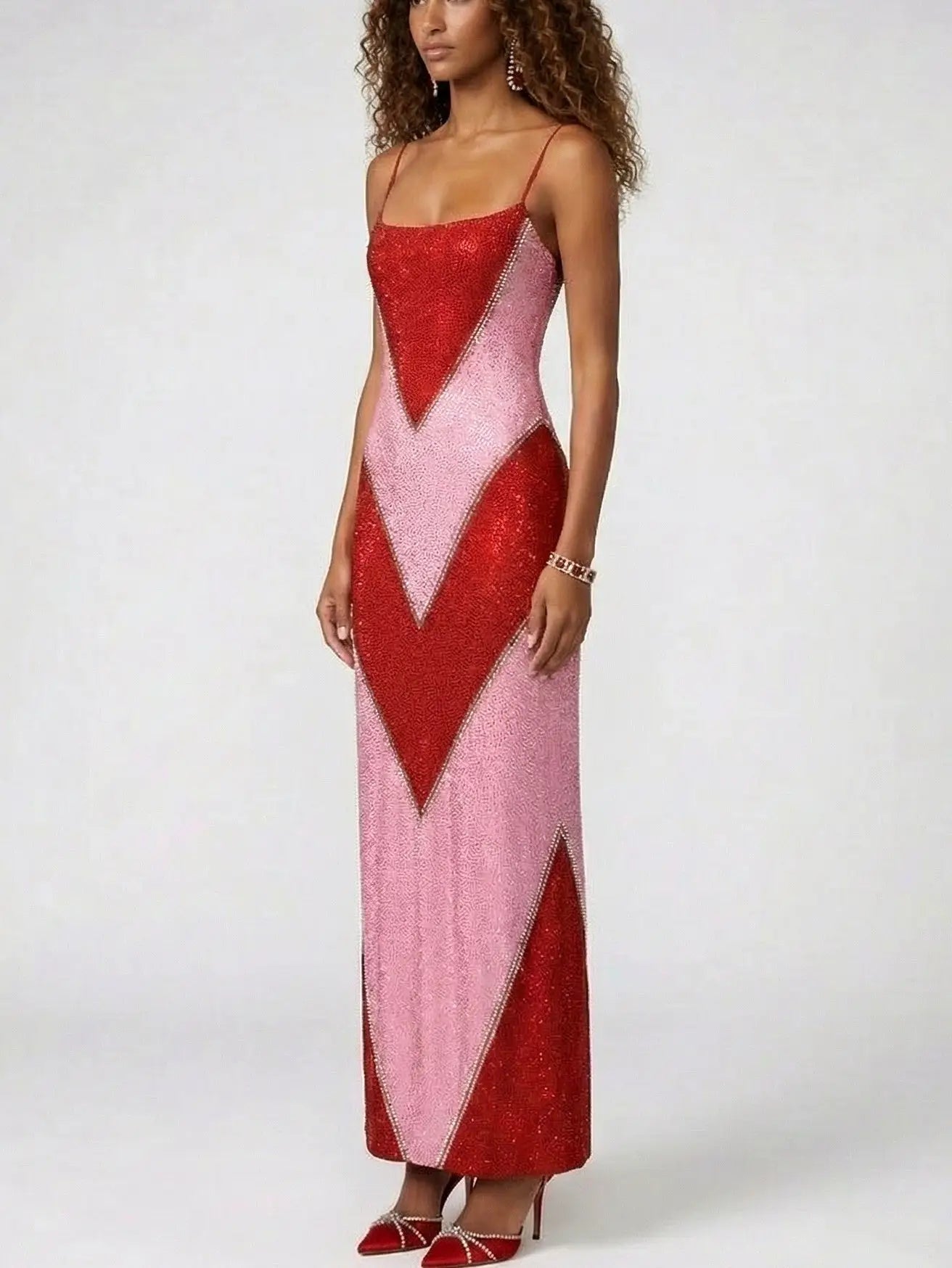 Geometric Crystal-Embellished Stretch Maxi Gown - Dresses