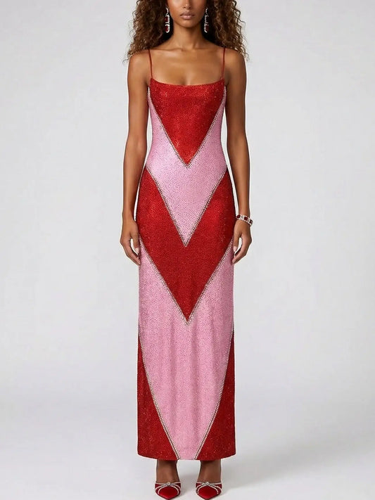Geometric Crystal-Embellished Stretch Maxi Gown - XS - Dresses