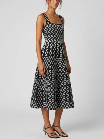Geometric Jacquard Knit Midi Dress - Dresses