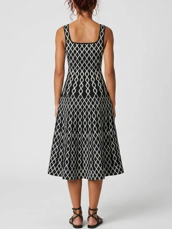Geometric Jacquard Knit Midi Dress - Dresses