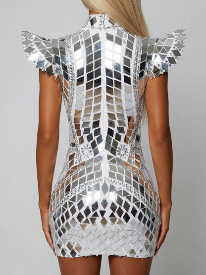 Geometric Mirrored Paillette Mini Dress - Dresses