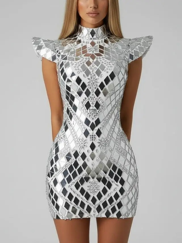 Geometric Mirrored Paillette Mini Dress - Dresses
