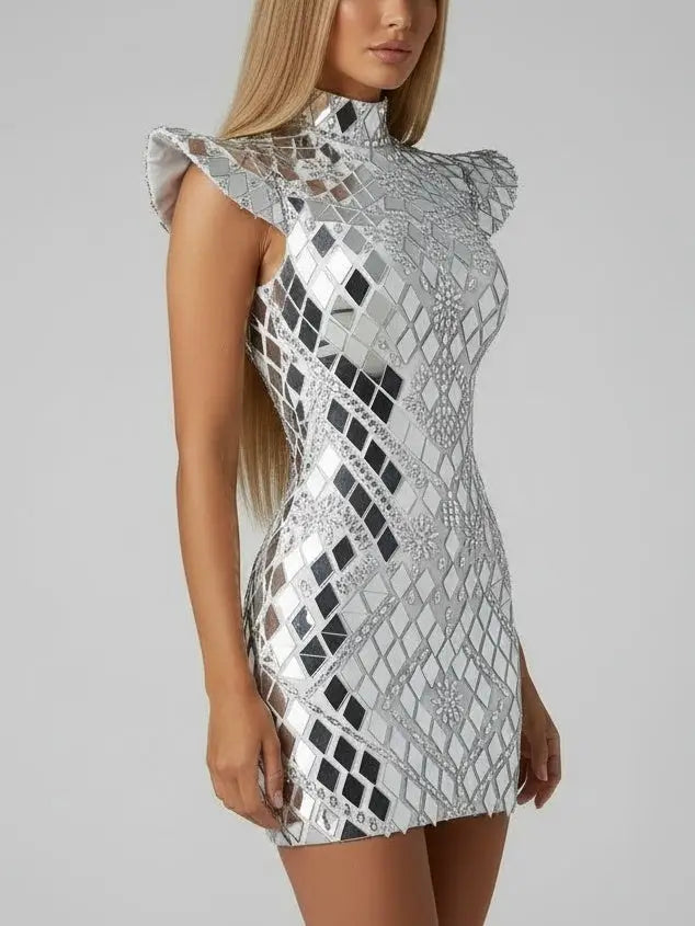 Geometric Mirrored Paillette Mini Dress - Dresses