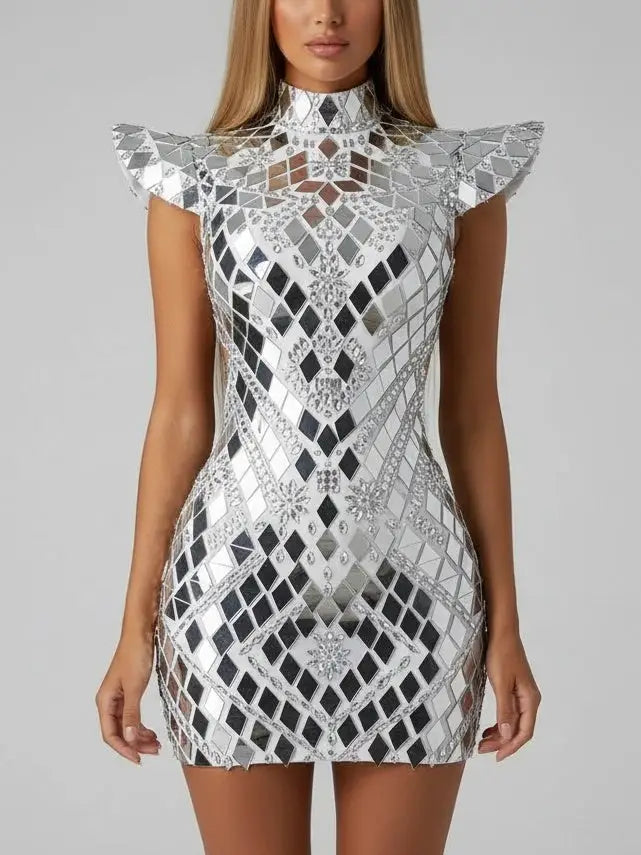 Geometric Mirrored Paillette Mini Dress - Dresses