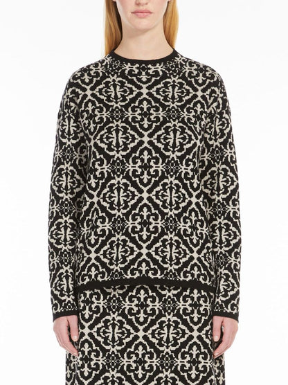 Geometric Mock-Neck Cashmere and Wool Sweater Branna Couture