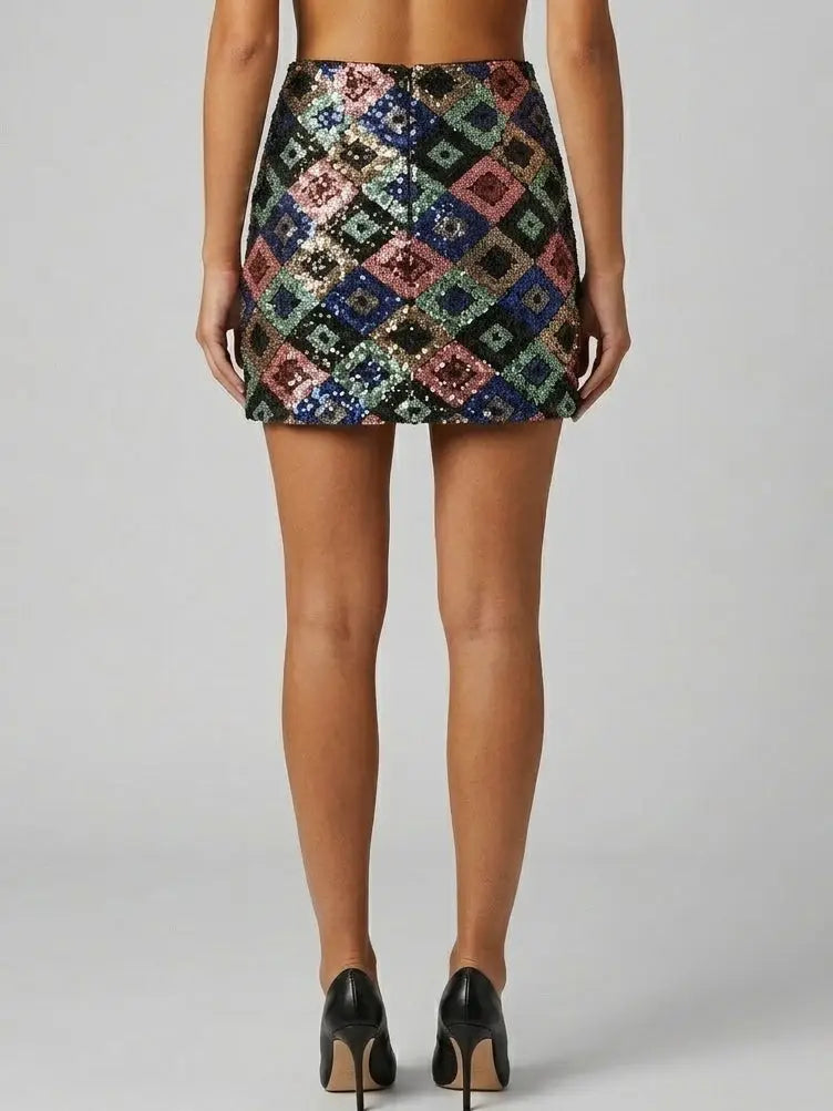 Geometric Sequin Mini Skirt in Multicolor - Skirts