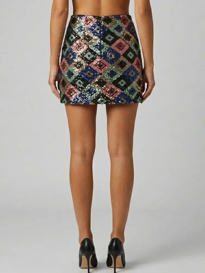 Geometric Sequin Mini Skirt in Multicolor - Skirts