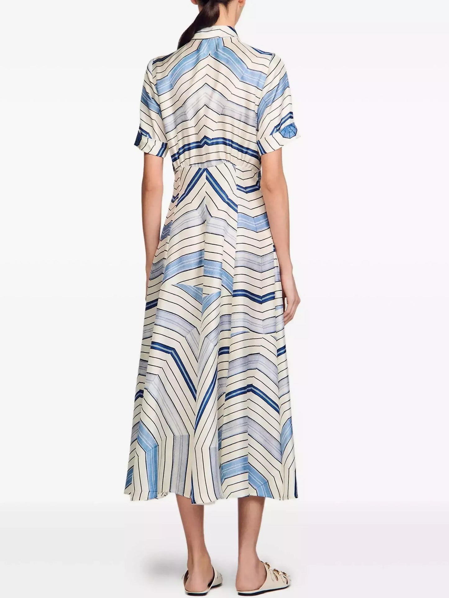 Geometric Striped Midi Short-Sleeve Shirt Dress - Dresses
