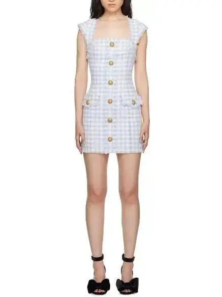 Gingham Tweed Mini Dress - Branna Couture