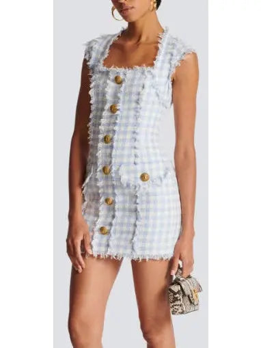 Gingham Tweed Mini Dress - Branna Couture