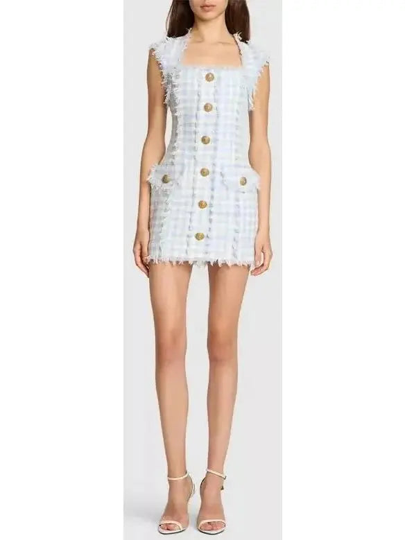 Gingham Tweed Mini Dress - Branna Couture