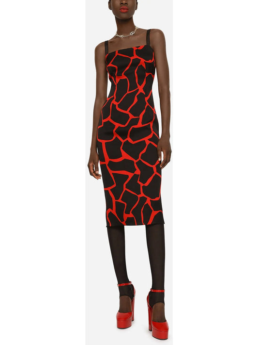 Giraffe-Print Charmeuse Calf-Length Dress - Branna Couture