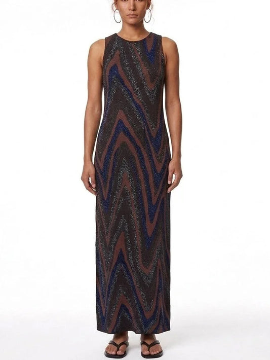 Glitter Chevron Knit Sleeveless Maxi Dress - S - Dresses