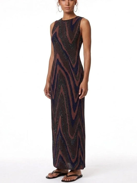 Glitter Chevron Knit Sleeveless Maxi Dress - Dresses