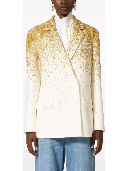 Gold Embroidered Crepe Couture Blazer - Branna Couture