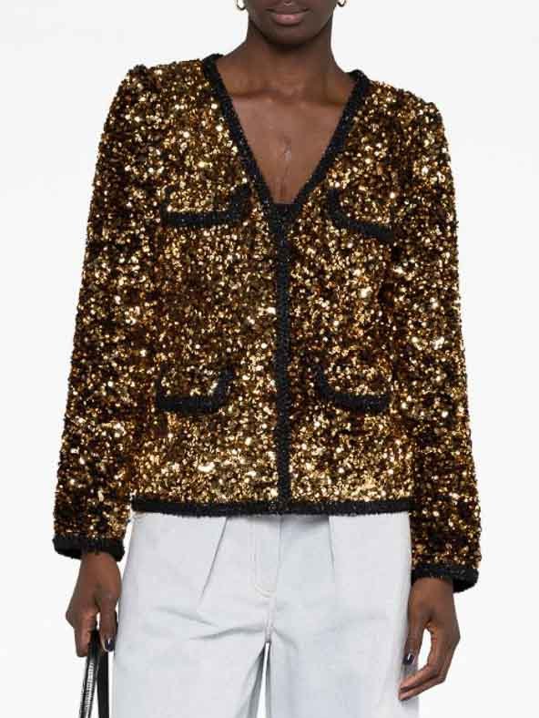 Gold-Sequin Embellished Black Blazer Jacket Branna Couture