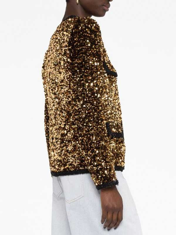 Gold-Sequin Embellished Black Blazer Jacket Branna Couture