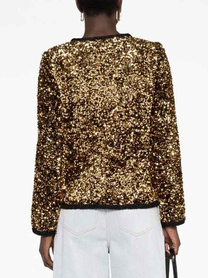 Gold-Sequin Embellished Black Blazer Jacket Branna Couture