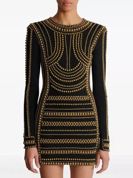 Women’s Gold-Stud-Embellished Black Mini Dress Branna Couture