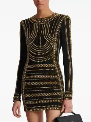 Women’s Gold-Stud-Embellished Black Mini Dress Branna Couture