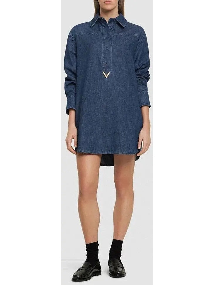 Gold-V Chambray Denim Shirt Dress - Branna Couture