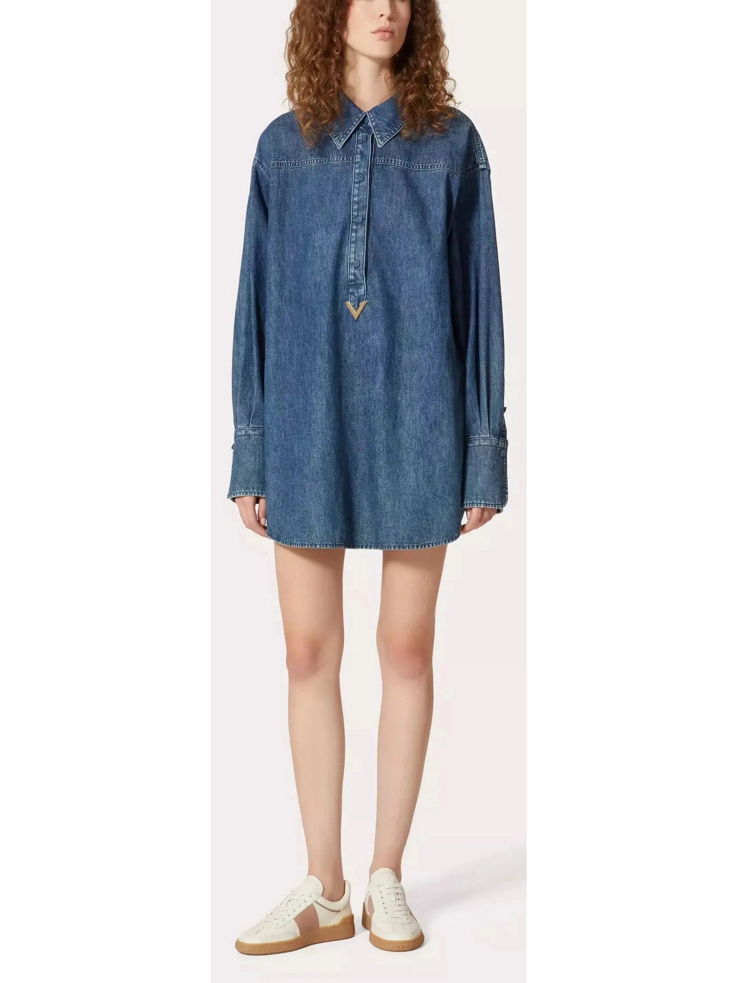 Gold-V Chambray Denim Shirt Dress - Branna Couture