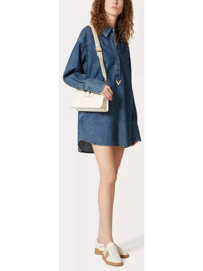 Gold-V Chambray Denim Shirt Dress - Branna Couture