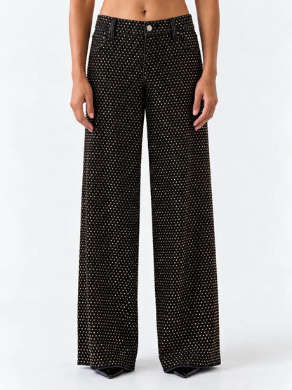 Gold Studded Black Wide Leg Jeans - 25 - Jeans & Pants