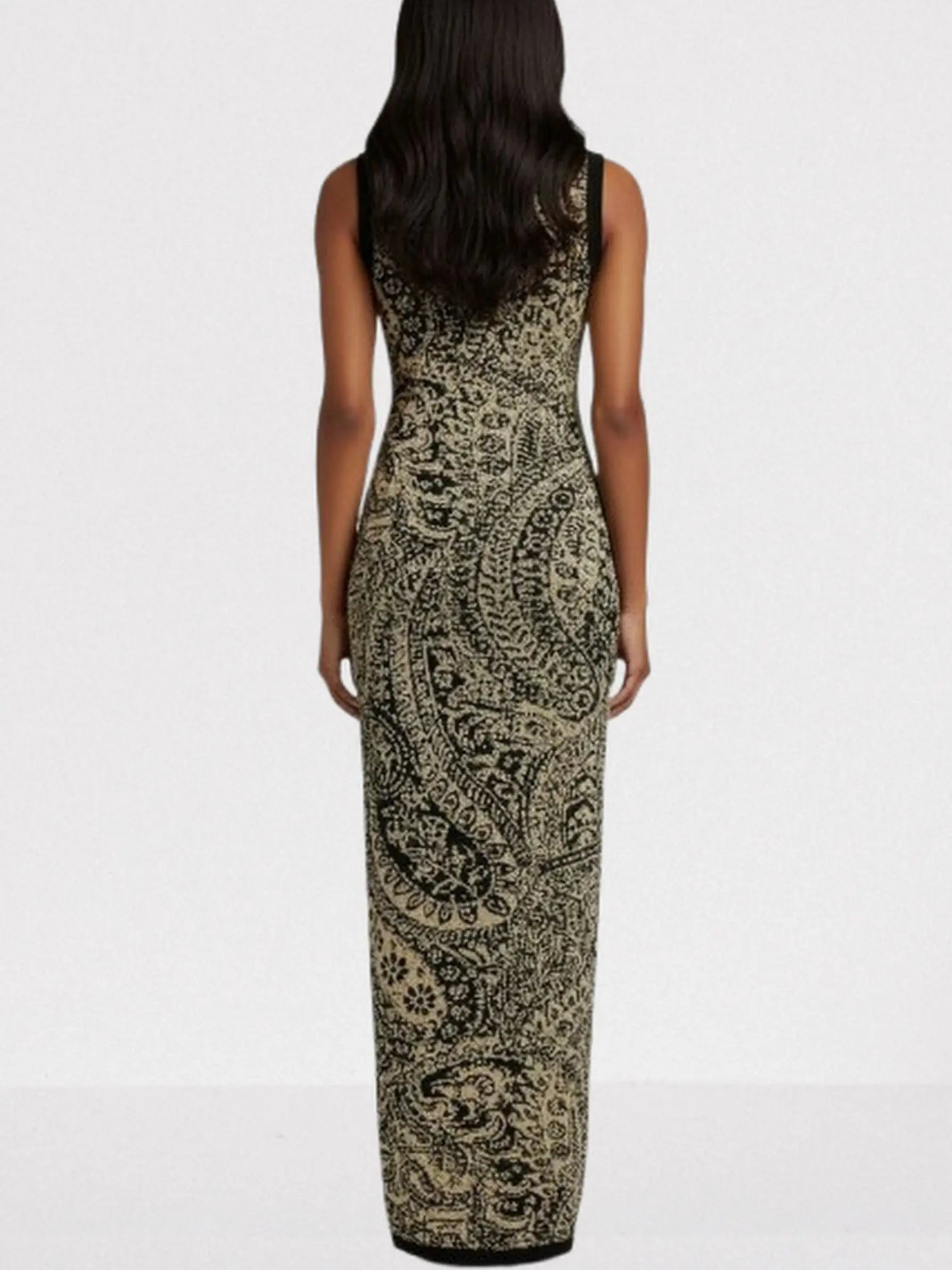 Gold & Black Paisley Knit Maxi Dress - Dresses