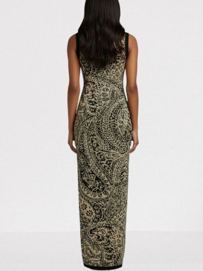 Gold & Black Paisley Knit Maxi Dress - Dresses
