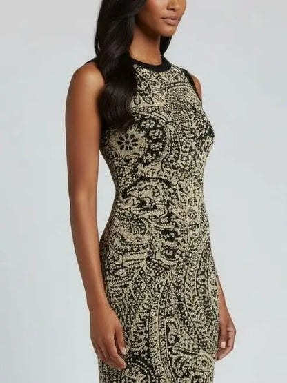 Gold & Black Paisley Knit Maxi Dress - Dresses