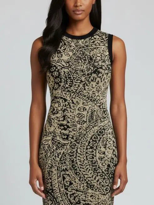 Gold & Black Paisley Knit Maxi Dress - Dresses
