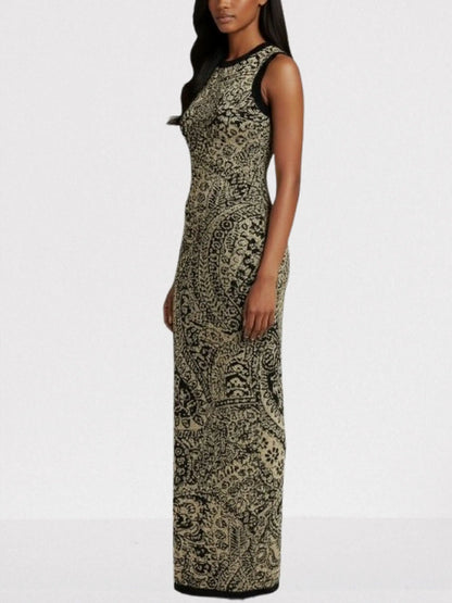 Gold & Black Paisley Knit Maxi Dress - Dresses