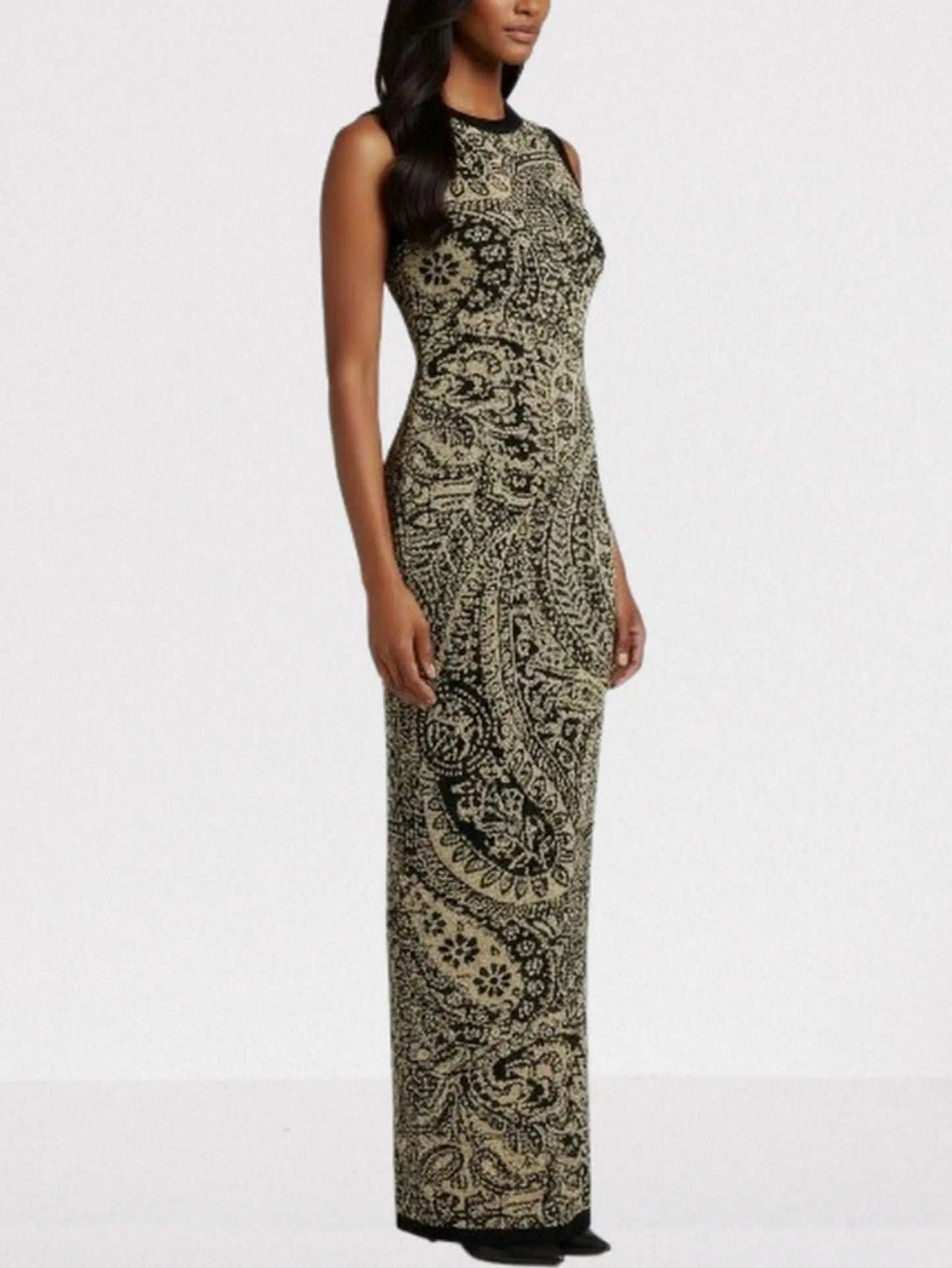 Gold & Black Paisley Knit Maxi Dress - Dresses