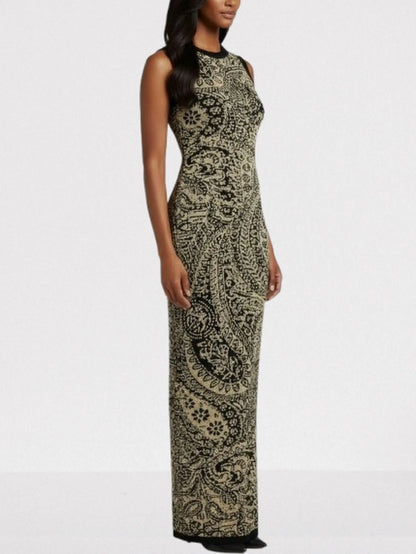 Gold & Black Paisley Knit Maxi Dress - Dresses