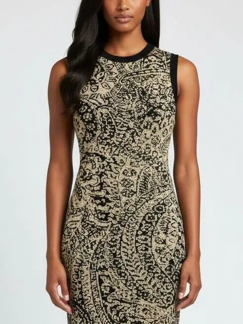 Gold & Black Paisley Knit Maxi Dress - Dresses