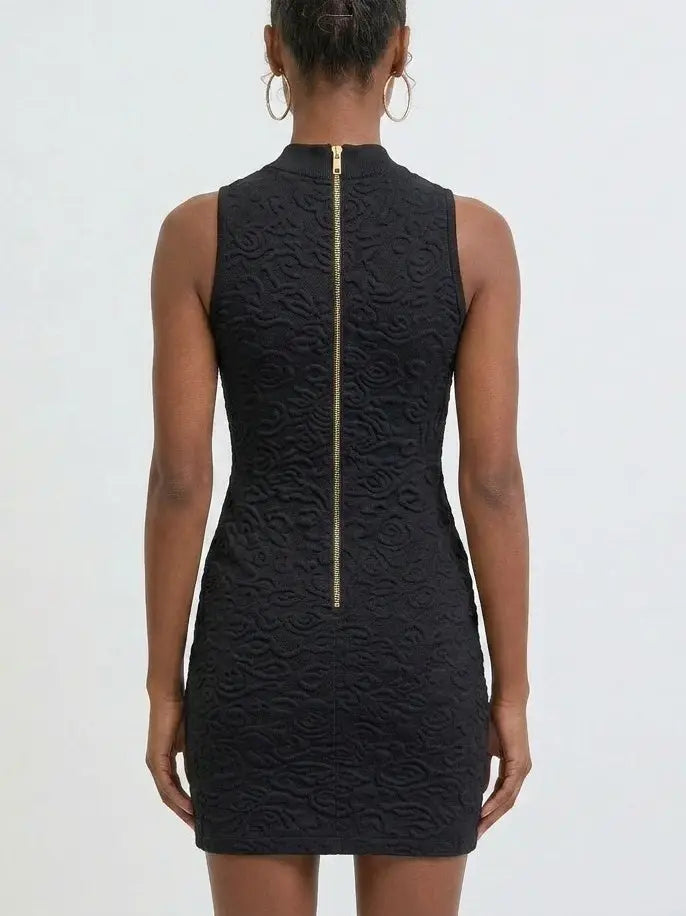 Gold Button Sleeveless Knit Mini Dress - Dresses