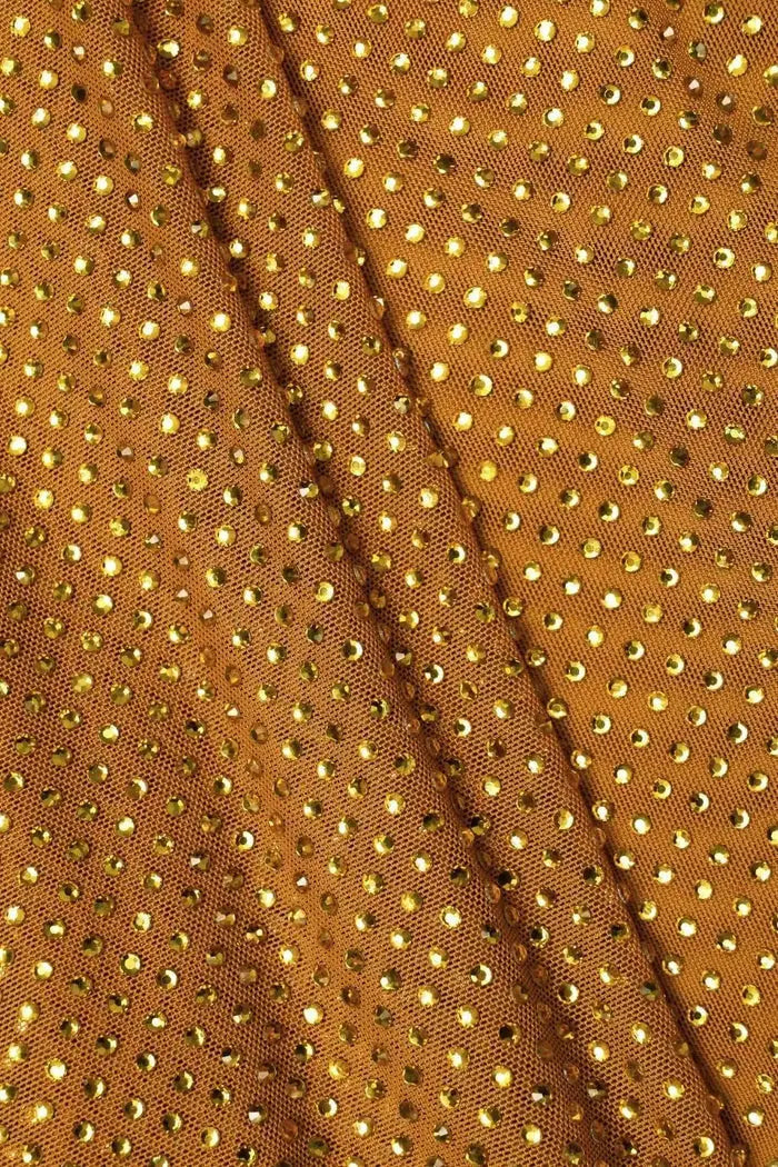 Gold Crystal Embellished Cape-Sleeve Gown - Dresses