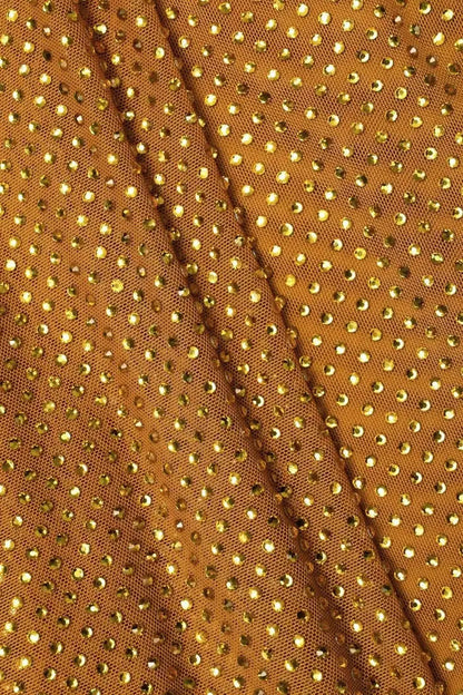 Gold Crystal Embellished Cape-Sleeve Gown - Dresses