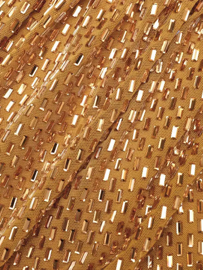 Gold Draped Rhinestone Maxi Dress with Short Sleeves - Dresses