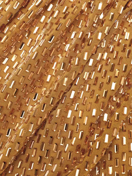 Gold Draped Rhinestone Maxi Dress with Short Sleeves - Dresses